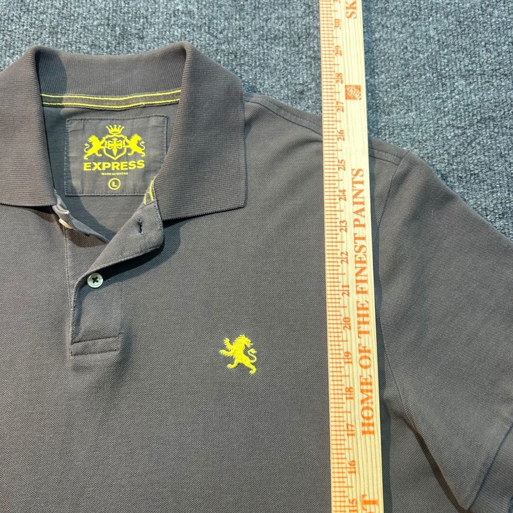 Express Mens Polo Size L Gray Pique Preppy Logo Casual - Picture 6 of 9
